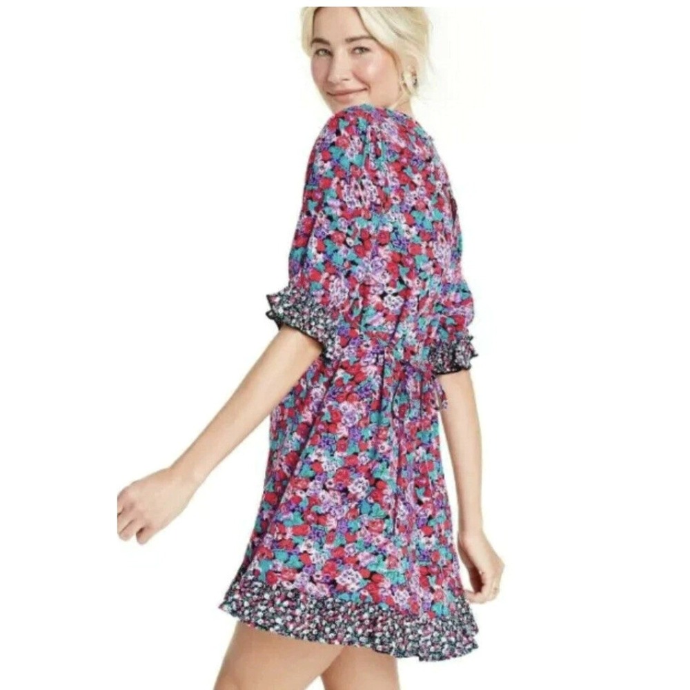 Rixo for Target Floral Mini Dress Women 20W Pink Red Boho Cottagecore Whimsical‎